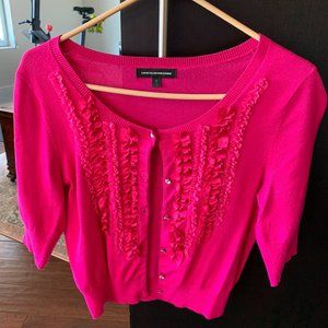Bright Pink Cropped Cardigan with Ruffles.